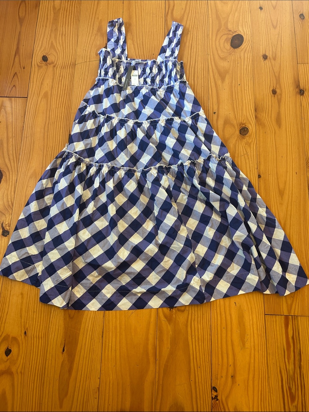 Anthropologie Blue and White Gingham Midi Dress - Picture 2 of 7
